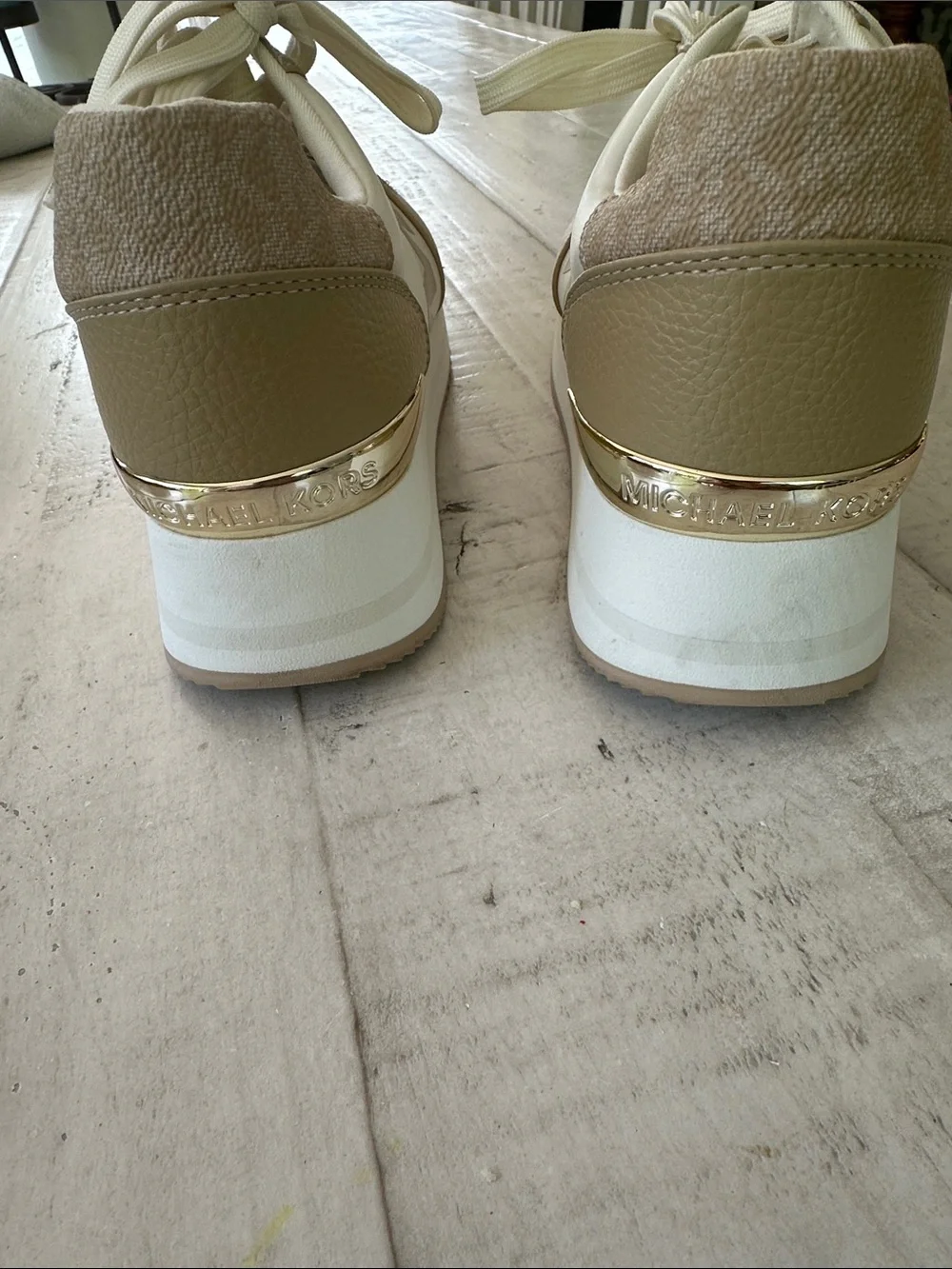 Michael Kors White and Tan Athletic Sneakers